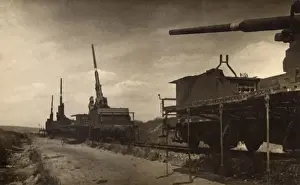 Anti-aircraft train on a track in postwar Germany