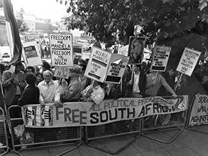 Placard Collection: Anti-apartheid demonstrators