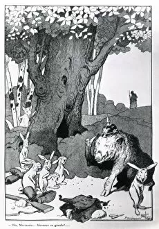 Ridicule Gallery: Anti-German cartoon, German boar and French rabbits, WW1
