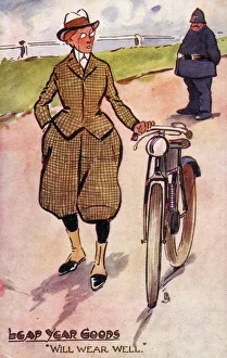 Tweed Gallery: Anti-suffrage satirical postcard - Leap Year Goods