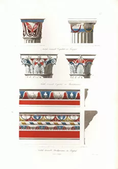 Antique painted capitals and cornice