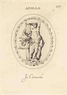 Greek God Prints: Apollo, Greek god of music, with Pythia and offering