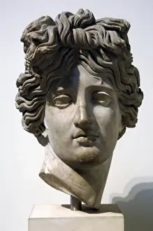 Antique Prints: Apollo. Head. Marble. 120-140 AD. From Palace of Justinian