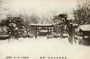 Approach to a Japanese Shinto Shrine in the snow