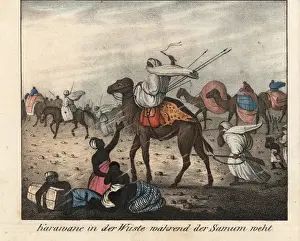 Arab caravan sheltering from the Simoom (Samum) wind