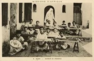 Images Dated 23rd May 2017: Arab children in an embroidery school, Algiers, Algeria