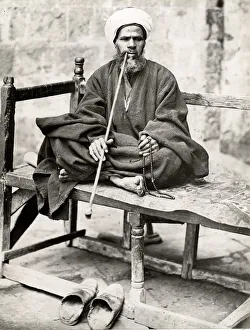 Tourist Prints: Arab man smoking with pipe, Egypt