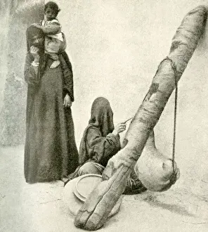 Dairy Prints: Arab woman with goatskin butter churn, near Cairo, Egypt