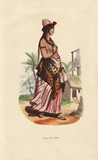 19thcentury Prints: Arabian girl in hat, striped dress, animal