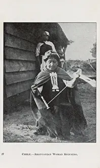 Araucanian Woman Spinning wool by hand - Chile