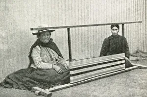 Araucana Gallery: Two Araucanian women weaving, Chile, South America