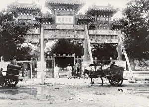 Arch, gateway, Peking, Beijing, China, with mule cart