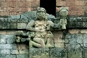 Maya Prints: Archaeological Site of Copan. Howler monkey god statue. Temp