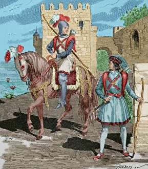 Castile Collection: The Archers of Burgundy. Engraving by Serra