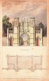 Monuments Collection: Architect's design, entrance to Highgate Cemetery, London