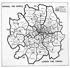 Divided Prints: Area map for the National Fire Service in London, WW2