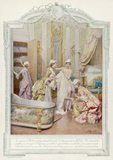 Servant Collection: Aristocratic French lady bathing and dressing