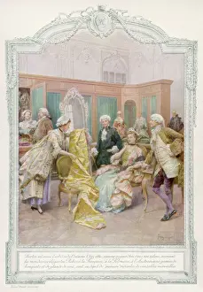 Aristocratic French lady choosing fabrics