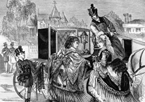 Two aristocratic ladies getting into a brougham