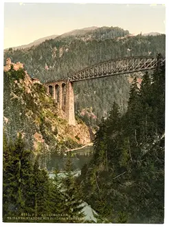 Tyrol Prints: Arlberg Railway, Trisanna Viaduct and Castle Weisberg, Tyrol