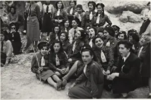 Cypriot Prints: Armenian Girl Guides singing at a rally, Cyprus