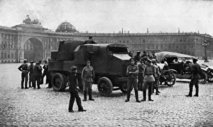 Defend Prints: Armoured car outside Winter Palace, Petrograd, Russia