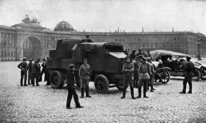 Armoured car outside Winter Palace, Petrograd, Russia