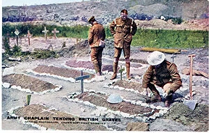 Images Dated 4th September 2017: Army chaplain tending British graves, WW1
