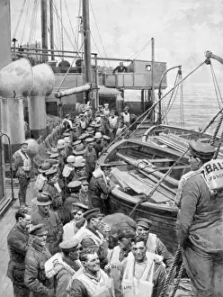 Lifejacket Prints: Army personnel on board ship, WW1