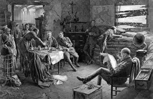 Army personnel relaxing in barracks, WW1