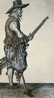 Lithography Prints: Arquebusier (c. 1600). Litography