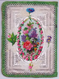 Arrangement of assorted flowers on a greetings card