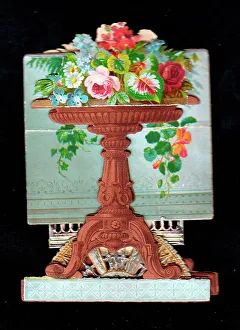 Dimensional Prints: Arrangement of flowers on a table on a Christmas card