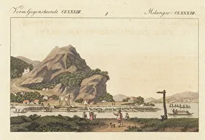 Freight Prints: Arrival of a large timber raft on the Rhine at Bonn