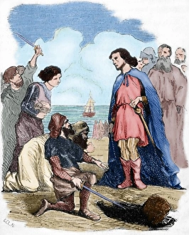 Images Dated 9th February 2014: Arrival of Louis IV of France (920-954) at England. Engravin