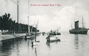 Steamship Prints: The arrival of a Russian Steamship at Suez, a seaport city in north-eastern Egypt