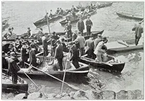 Teddington Prints: The arrival of the tins containing the young salmon at Teddington Weid pool to be released