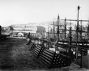 Neapolitan Prints: The Arsenal and warships, Naples, Italy