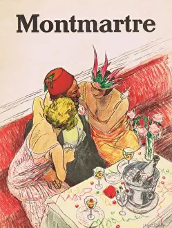 Brochure Prints: Art deco artwork portraying a typical scene in Montmarte, Pa