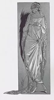 Art deco fashion sketch of bridal gown, London, 1921