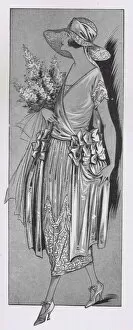 Bridesmaid Gallery: Art deco fashion sketch of bridesmaid dress, London, 1921