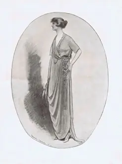 Lucile Prints: Art deco fashion sketch of Miss Lydia Bilbrooke in a Lucile