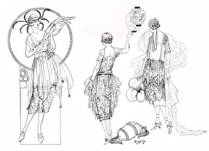 Three art deco fashion sketches, London 1921