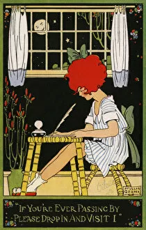 Friend Collection: Art deco girl writing a letter