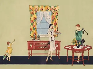Art deco illustration of afternoon tea, 1920s