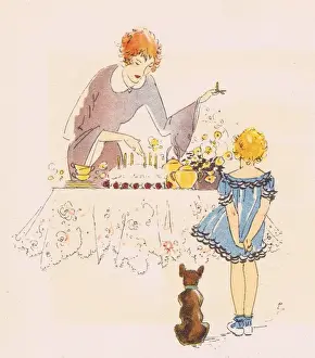 Art deco illustration of childrens birthday, 1920s