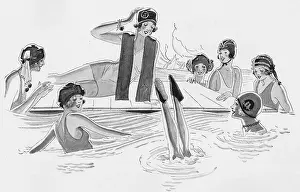Art deco illustration of women swimming, 1924