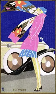 Stylish Prints: Art Deco lady with car