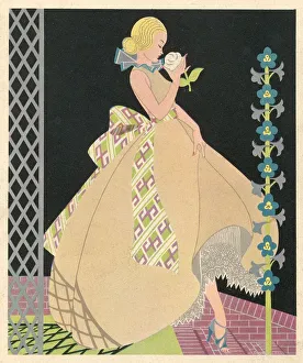Smelling Prints: Art Deco lady smelling a white rose