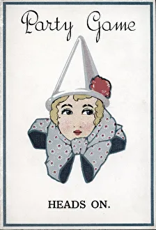 Art Deco Party Game Card, Heads On